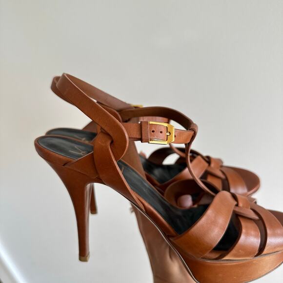 YSL Tribute Platform 105 Sandals in Smooth Leather Brown 38.5 - Picture 7 of 7